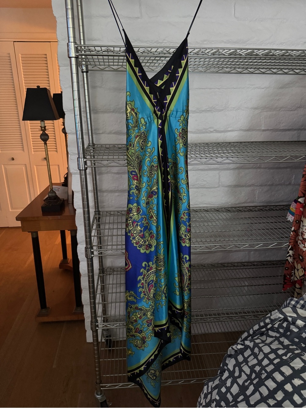 Rubber Ducky Productions Paisley Maxi Slip Dress in Teal and Blue